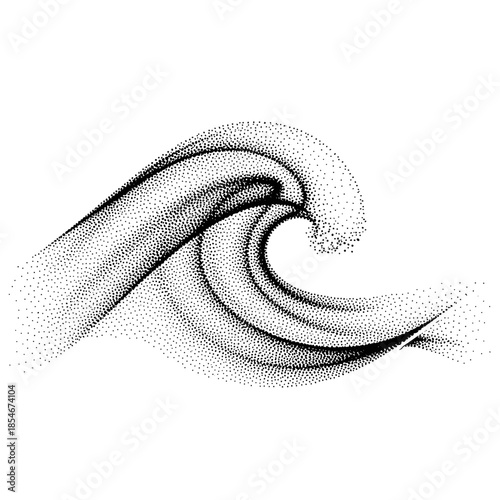 Sea wave in halftone dot style on transparent background for artistic design