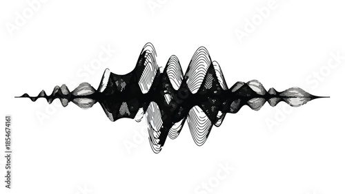 Dynamic abstract sound wave visualization with intricate patterns on a white background