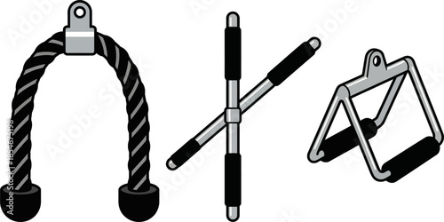 Gym cable machine attachments for strength training vector illustration
