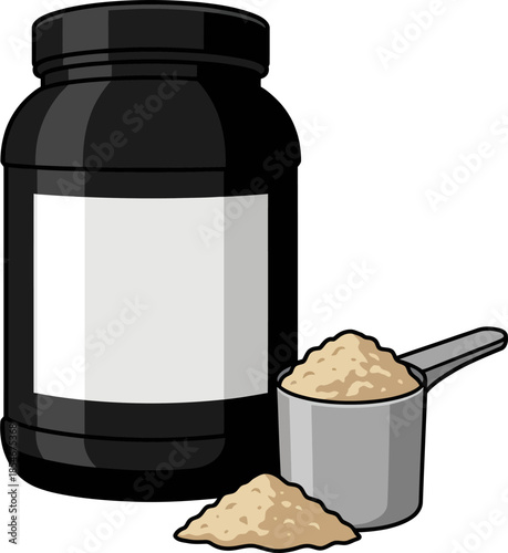 Protein powder jar and scoop for fitness vector illustration
