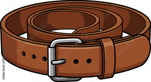 Rolled brown leather belt vector illustration