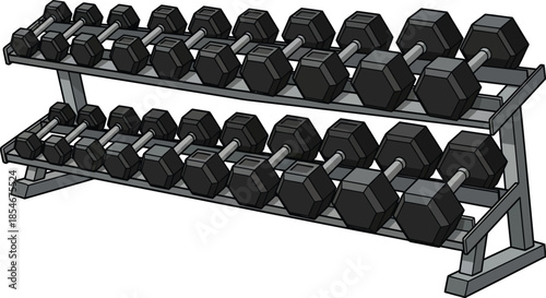 Two tier dumbbell rack with weights vector illustration