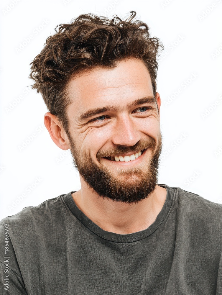 Obraz premium portrait of smiling satisfied guy isolated on white background no logos no brands ar 34