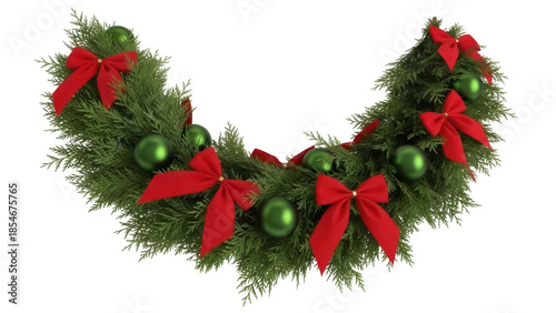 Wallpaper Mural Isolated Christmas wreath with red bows and green baubles, seasonal festive ornament Torontodigital.ca
