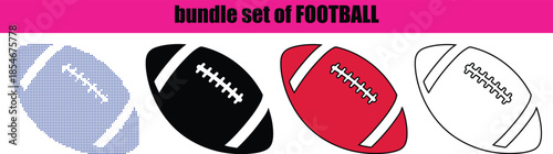 Modern American Football Silhouette with Minimalist Line Art Border and Abstract Dotted Pointillism Textures; Creative Dot Art and Outline Vector for Team