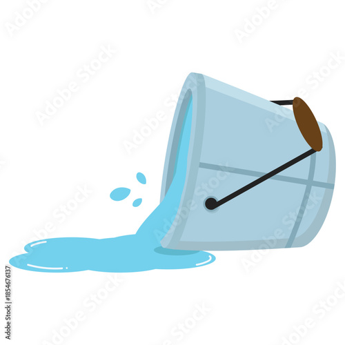 Cartoon Bucket with Water Spilling