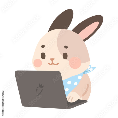 Cartoon Rabbit Working on Laptop