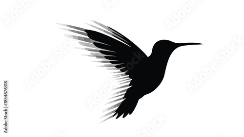 Silhouette of a hummingbird in flight, wings blurred with motion, symbolizing speed and grace.