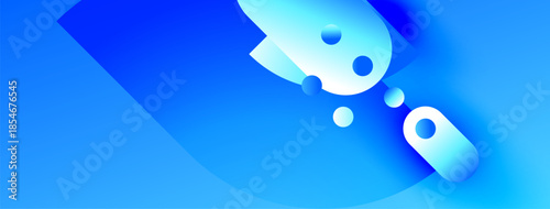 Abstract blue shapes overlap, creating dynamic composition. Smooth gradients suggest depth, light interaction. Modern design element.