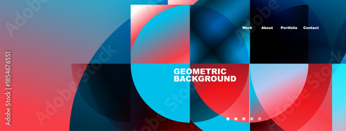 Abstract geometric design. Vibrant colors blend, creating dynamic composition. Text overlays shapes, offering modern aesthetic.