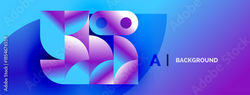 Abstract shapes blend vibrant blues, purples. Gradient effect creates dynamic visual experience. Modern design, suitable backgrounds.