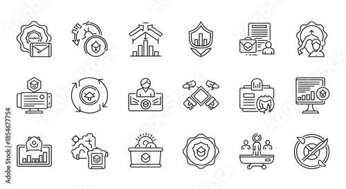 Various icons representing technology and security