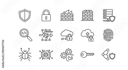 Various cybersecurity icons representing protection and security