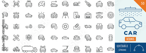 Car icon collection set. Editable stroke.