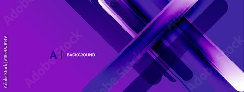 Abstract purple design features layered geometric shapes, creating dynamic visual effect. Modern, sleek presentation suitable backgrounds.