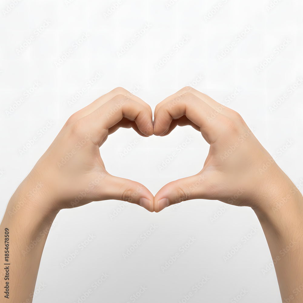 Fototapeta premium Hands forming heart shape on neutral background 
