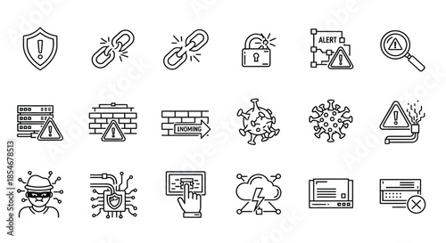 Various cybersecurity icons representing protection and threats