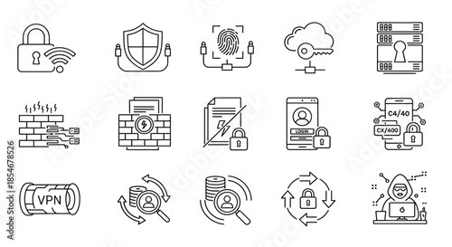Various cybersecurity icons representing different protections
