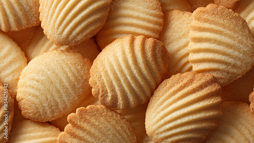 Butter cookies tightly packed, overlapping biscuit texture