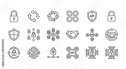 Illustrations of various security and data protection icons