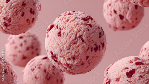 Cherry ice cream scoops, pinkish-red tone with cherry bits