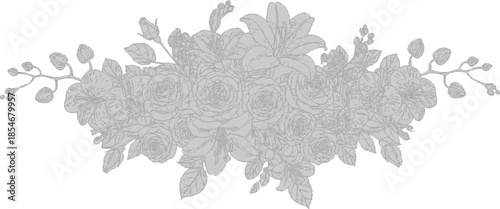 Seamless vector illustration of a vintage floral pattern featuring white snowflakes on a black background with nature-inspired leaf and branch sketches for a decorative wallpaper design