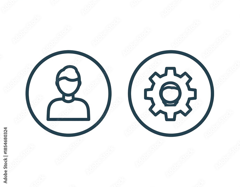 Obraz premium Two circle icons a person's outline, and a cogwheel with a person