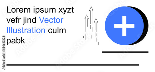 Healthcare, progress, growth, medical innovation, data analysis, health management. A blue plus icon and ascending arrows progress and growth. Healthcare and progress concept