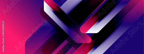 Abstract geometric composition. Vibrant pink, purple hues blend, creating dynamic visual effect. Modern design, sleek lines dominate.