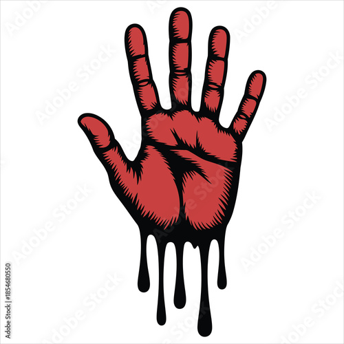 Bloody Handprint with Dripping Blood – Horror Warning Vector.