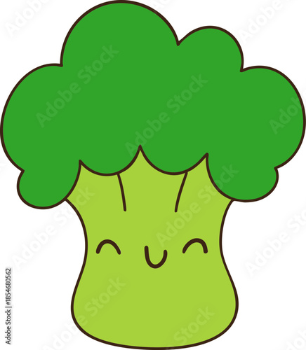 Cute broccoli character with happy expression, perfect for children designs and healthy eating themes