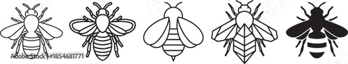 Bee icon set with outline bold geometric and silhouette designs symbolizing honey agriculture nature pollination and eco friendly branding concepts