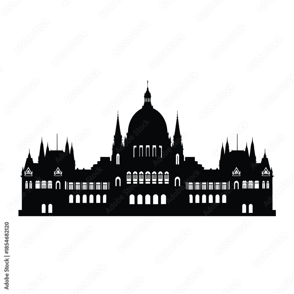 Naklejka premium Black and white silhouette of a historic building