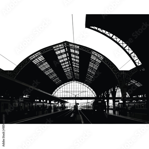 Black and white railway station interior