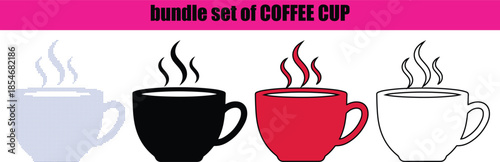 Minimalist Coffee Cup Silhouette with Elegant Line Art Border and Abstract Dotted Pointillism Textures; Creative Dot Art and Outline Vector for Modern Cafe and Restaurant Branding.