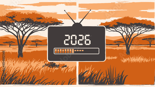 Antiquity tv broadcasts 2026 on retro television in african savannah landscape