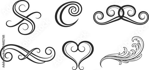 Set of elegant calligraphic flourishes and swirls