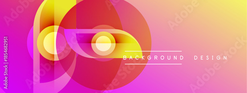 Abstract dynamic shapes, vibrant gradients. Pink, yellow, orange hues blend smoothly. Modern design element for backgrounds.