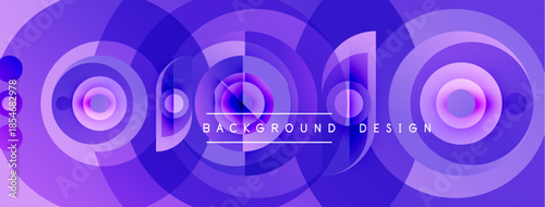 Abstract purple design features concentric circles, gradients, text. Modern aesthetic suitable for backgrounds, presentations.