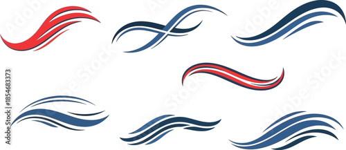 Red blue abstract wave shapes on checkered background