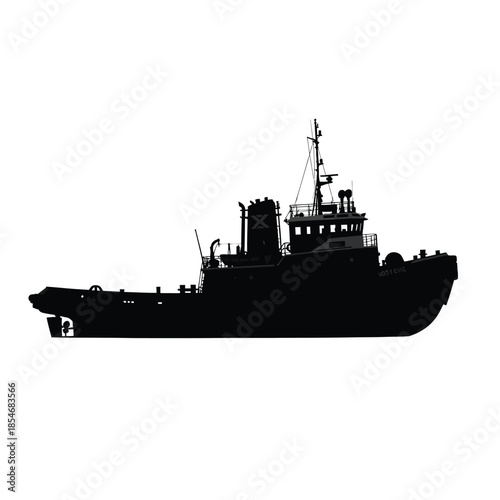 Silhouette of a cargo ship on transparent background