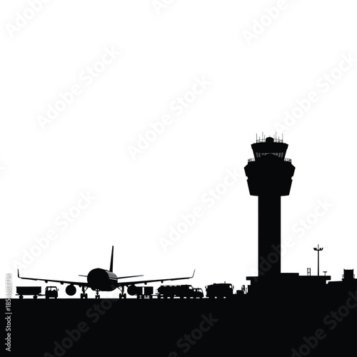 Airport silhouette with control tower
