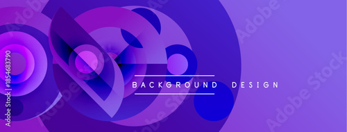 Abstract purple design features overlapping circles, gradients. Modern aesthetic suitable for digital backgrounds, presentations.