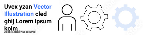 Human outline alongside bold and faded gear icons symbolizing teamwork, collaboration, and system workflows. Ideal for business, operations, innovation, automation, process, teamwork simple landing