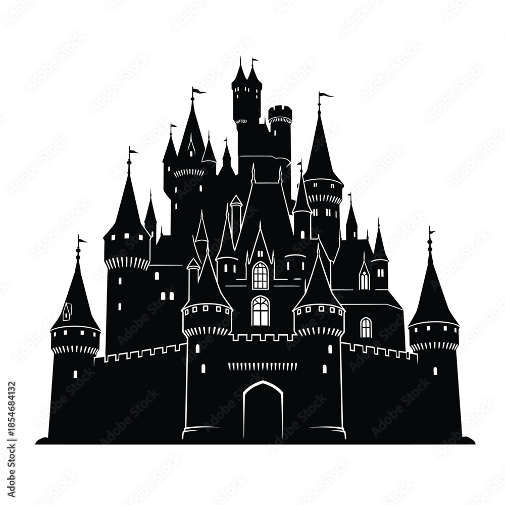 Obraz premium Black and white castle illustration