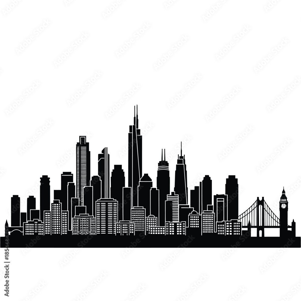 Fototapeta premium Black and white city skyline silhouette