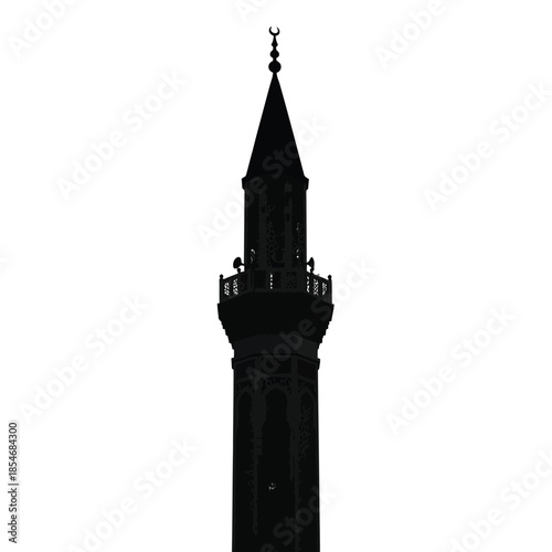 Silhouette of a minaret with crescent moon