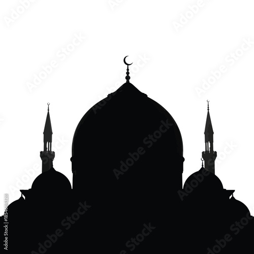 Silhouette of a mosque with crescent moon