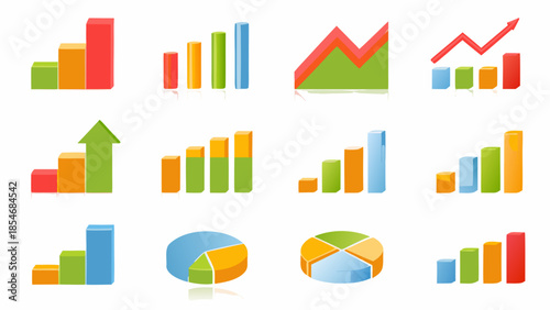 Collection of various data visualization icons representing growth and analysis