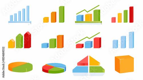 Collection of colorful charts and graphs displaying data and analysis visually
